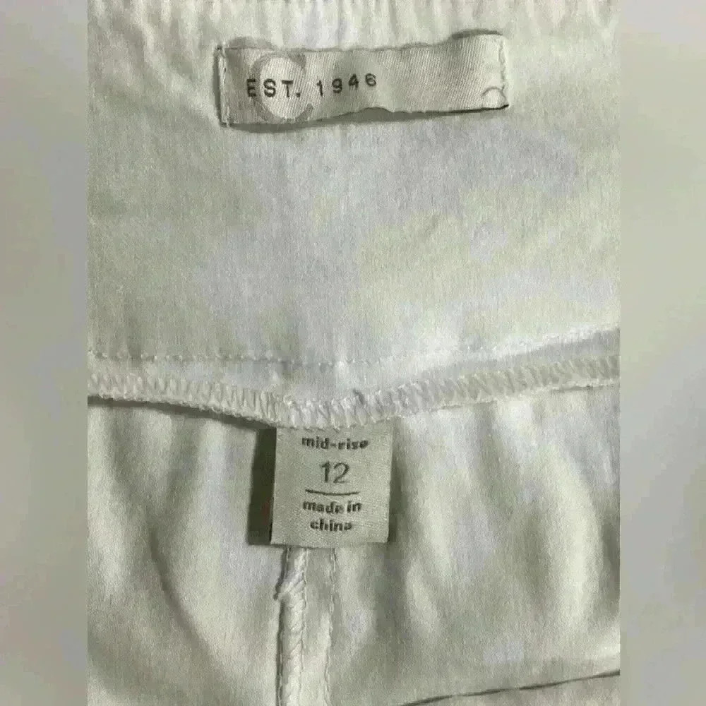 Women's White Mid Rise Pull-on Cropped Capri Pants Size 12 C Est. 1946 - Picture 5 of 8